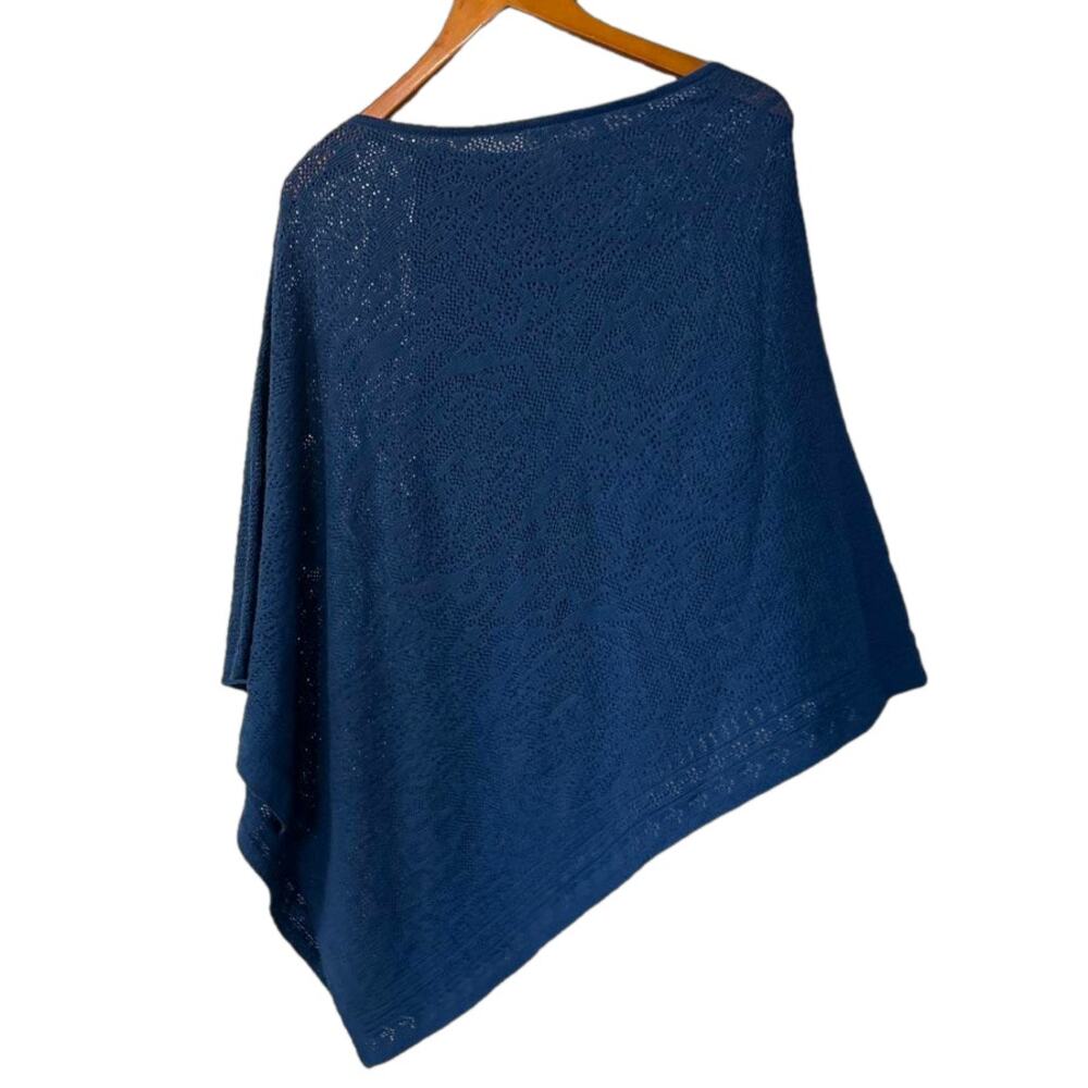 J Jill Poncho OS Women Blue Asymmetrical Boho Lagenlook Cotton Linen Sweater - Picture 2 of 6